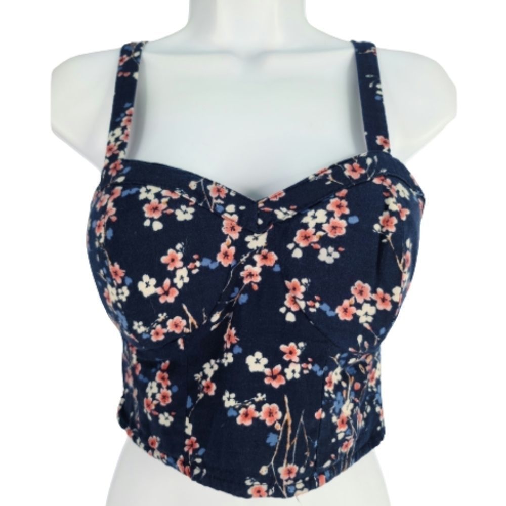 Xhilaration Crop Top Blue Floral Adjustable